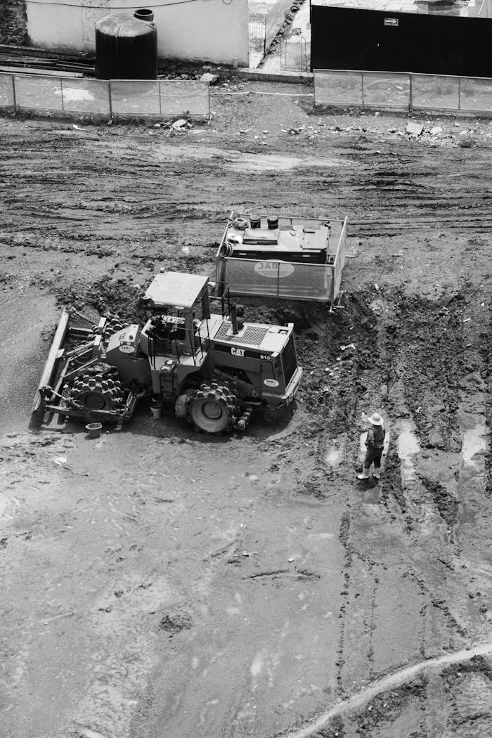 gallery-3 Overhead view of a tractor in muddy construction site, Ciudad de México.